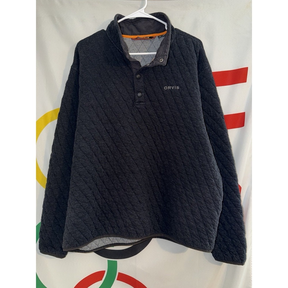 Orvis Quilted Snap Sweatshirt Mens XL Gray Pullover Outdoor Battenkill